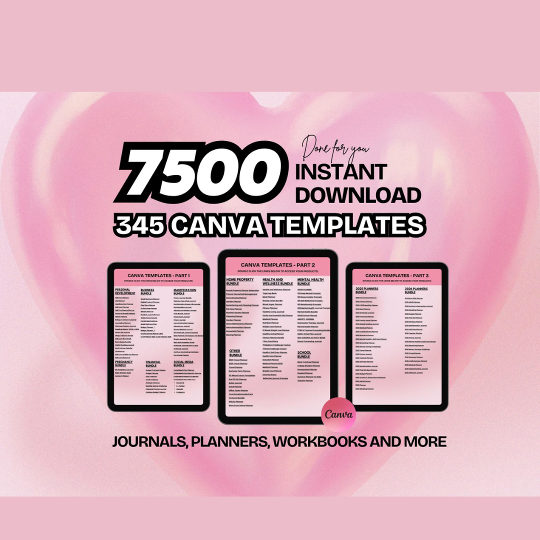 7500+ PLR MRR Canva Templates Bundle | 2025–2026 Printable Planners & Journals | DFY Digital Products